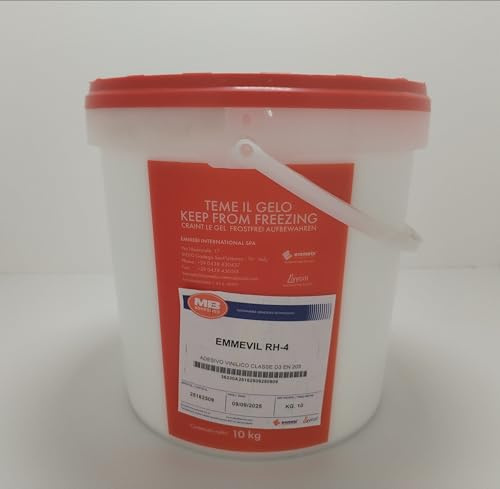 Colla Vinilica Professionale D3 EMMEVIL RH-4 (1kg / 5kg / 10kg) – Adesivo per Legno ad Alta Resistenza, Presa Rapida, Media Viscosità, per Falegnameria, Mobili e Pannelli, EN 204/205 (10 kg)