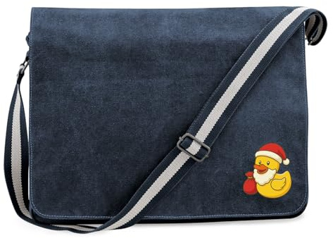 Huuraa Umhängetasche Quietscheente Weihnachtsmann Comic Gummiente 14 Liter Vintage Navy Canvas Laptoptasche Geschenkidee