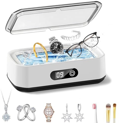 FumyFumy Ultraschallreinigungsgerät 650 ml, 49 kHz Brillenreinigungsgerät für Brillen, Schmuck und Zahnschienen, Ultraschallreiniger mit 5 Timer-Stufen, Digitalanzeige, 304 Edelstahl, leiser Betrieb