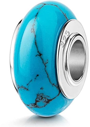 Materia Naturstein Charm Anhänger Silber 925 Edelstein Bead Türkis 370
