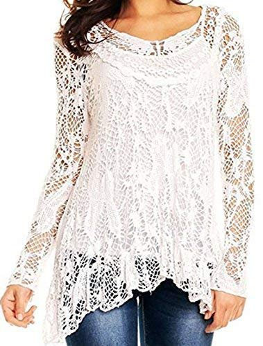 R33 New Womens Ladies Dip Hem Crochet Mesh Tunic Plus Size Dress Vest TwinTop (UK22, White)