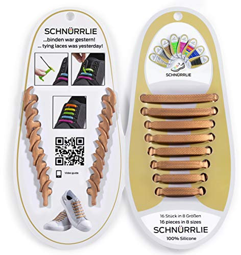 SCHNÜRRLIE Lacets Élastiques en Silicone - Sans Chaussures - Plats en Caoutchouc Pour Enfants et Adultes - Doré