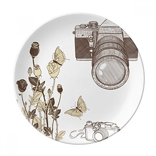 DIYthinker Kamera Rose Schmetterling Nizza Stil Dekorative Porzellan Dessertteller 8-Zoll-Dinner Home Geschenk 21cm Diameter Mehrfarbig