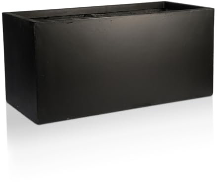 IDEALIST 50cm Outdoor Window Box | Black Reinforced Stone Windowsill Planter | Garden Planters with Drainage Holes L50 W20 H20.5 cm, 11 litres