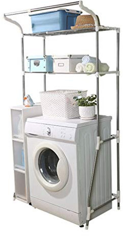 Hershii regolabile rastrelliera organizer da bagno, lavatrice a cremagliera,copra il water, salvaspazio, regolabile, scaffalatura a 2 ripiani con distanziatore trasparente