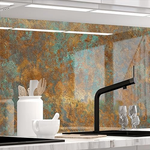 Stickerprofis Küchenrückwand hochglänzend selbstklebend - VINTAGE BRONZE - 1,8mm, Hartkunststoff, alle Untergründe, Spritzschutz, PREMIUM 60 x 220cm