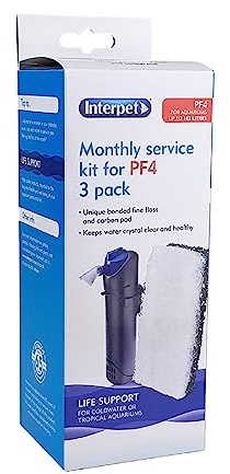 Interpet Monthly Service Kit for Interpet PF4 Mini Aquarium Power Filter Floss and Carbon Bonded Replacement Foams, Pack of 3