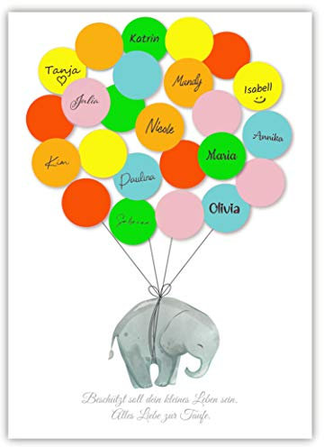 Pandawal Deko Mädchen Elefant Taufgästebuch Alternative Set (Bunt) Gastgeschenk für Taufe Erinnerungsstück/Andenken für Baby & Kinder beschreibbar/Fingerabdruck