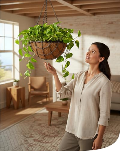 bellissa Blumenampel mit Kokoseinsatz Hängeampel 1 Stück Metall Ø 30 cm | Blumentopf hängend für Balkon, Garten und Terrasse, Außen & Innen, wetterfester Hanging Basket