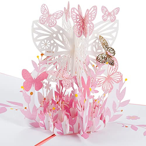 3D Pop-Up Geburtstagskarte,Valentinskarte,Dankeskarte,Abschlusskarte Karte,Karte für Geburtstag,Hochzeit,Jubiläum,Engagement,Valentinstagskarte mit Umschlag - Schmetterlinge und Blumen