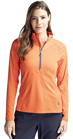 Cutter & Buck Long Sleeve Adapt Eco Knit Half Zip Pullover Chemise, Orange collège, M Femme