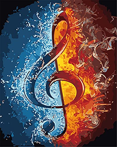 Amiiba Kit de peinture par numéros à faire soi-même - Notes de musique, glace et feu, justice et mal - 40,6 x 50,8 cm - Peinture acrylique par numéros (musique, sans cadre)