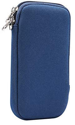 Neoprene Mobile Phone Sleeve Mesh Pocket Lanyard Case for iPhone 16 Pro, 11 Pro Max XR XS Max Samsung Galaxy S25+ 24+ S22+ S23 FE S20 FE A15 A25 A35 A55 A54 OnePlus Nord 2 Google Pixel 6 (L, Blue)