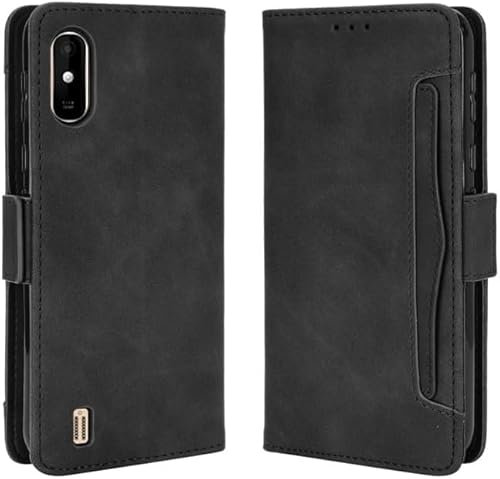 Étui compatible avec Wiko Y81 (écran 6.2) W-V680 Coque Stand Flip Livre magnétique Gel TPU ECO Cuir protection portefeuille poche compartiment porte carte (Noir)