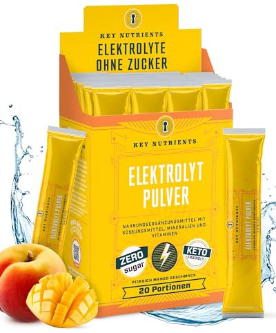 Key Nutrients Elektrolyte Pulver - Pfirsich-Mango - 20 Portionen - Elektrolyte Ohne Zucker - Keto Elektrolyt Pulver : Glutenfreies Ohne Zucker - Zusatz: Magnesium, Kalium - Electrolyte Powder