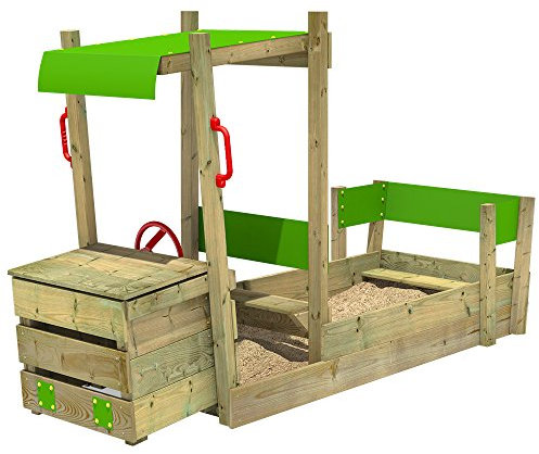 FATMOOSE Sandkasten PowerPulley, Sandkiste LKW für Kinder, Sandkiste, Buddelkiste, Sandbox mit Lenkrad, Sitzbank und Aufbewahrungsbox für Gartenspielzeug