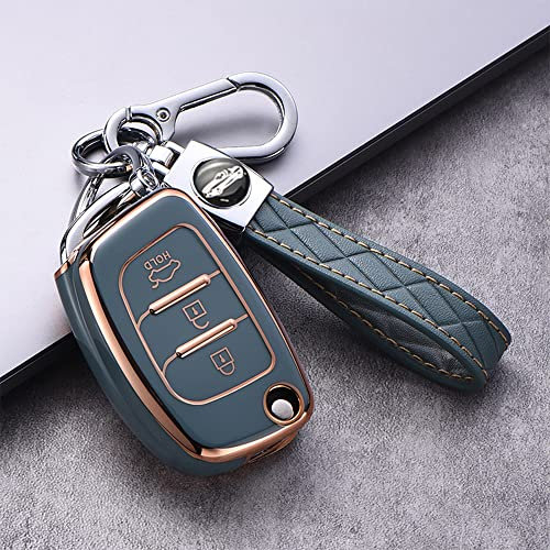 ontto Autoschlüssel Hülle mit Schlüsselanhänger Passt für Hyundai ix35 i10 i30 Solaris Tucson Sonata Santa Fe Mistra Elantra Creta Verna 2015-2018 Schlüsselcover TPU Schutzhülle Schlüsseletui-Grau