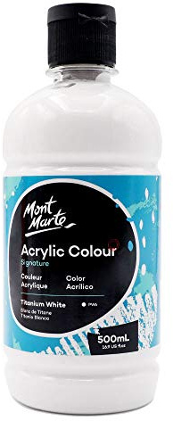 MONT MARTE Signature Acrylfarbe, Titanweiß, 500 ml, seidenmatt, für Leinwand, Holz, Stoff, Leder, Pappe, Papier, MDF, Handwerk