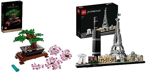 LEGO 21044 Architecture Parigi, con Torre Eiffel e Museo del Louvre, Modellismo Monumenti & 10281 Icons Albero Bonsai, Piante Artificiali, Costruzione in Mattoncini