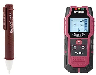 Testboy 115 Bit berührungsloser Spannungstester + Testboy TV 700 digitaler Wandscanner (automatische Kalibrierung, hochwertiger Volt Detektor mit LED-Anzeige, inkl. Schraubendreher Funktion), Rot
