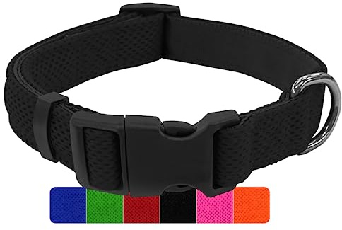 DEY - Premium Hundehalsband Air Mesh | Verstellbar | für Kleine, Mittelgroße u. Große Hunde | viele Farben u. Größen | Halsband Hund Katzen | Hunde-Halsbänder | Welpen-Halsband | Schwarz, XS