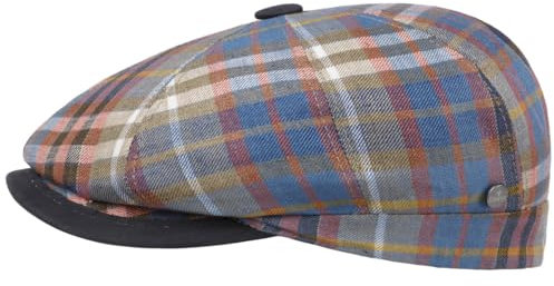 LIERYS City Big Leather Piping Flatcap - Bunte Kappe - Karocap Herren - Schirmmütze - Made in Italy - Frühjahr/Sommer bunt 57 cm