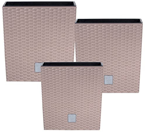 botle Set 3X Pflanztöpfe Blumentopf Einsatz Rattan Trapez H 22+26+32 cm Mokka mit Pflanzeinsatz Quadrat