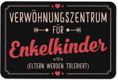 Tassenbrennerei Fußmatte mit Spruch Verwöhnungszentrum für Enkelkinder - Geschenk für Oma und Opa lustig - Großeltern (Schwarz)