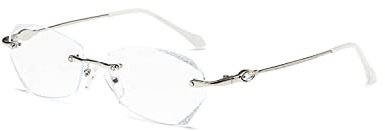 TERAISE Rahmenlose Lesebrille für Frauen mit Blauem Licht Blocking, Mode Diamantschnitt Rimless Brillen (3.0,Sliver)