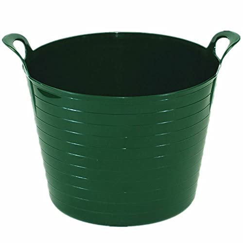 TENLITE Heavy Duty Plastic 50L Bin Dustbin/Small Mixing Tray 70cm x 70cm Sand Pool Pit Tray For Playing/ 14L Strong Plastic Multi-Purpose Storage Bucket Home Garden (Dark Green, 26L FLEXI TUB)