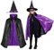 MIVAIUN Witch Cape Cloak with Hat Set, Witch Wizard Reversible Cloak Capes for Boys, Girls, Adults, 90cm/35.5inch, for Masquerade Party Halloween Christmas Role Playing Fancy Dress Party (Purple)