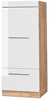 Vicco Armoire Micro-Ondes Fame-Line, Blanc Haute Brillance/Chêne de Force doré, 60 cm