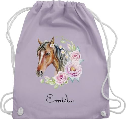 Turnbeutel Rucksack - Pferd Pferde - Wunschname Pferdekopf Name I Pferdemotiv I Geschenk Pferdemädchen - Unisize - Pastell Lila - beutel für kindergarten pferderucksäcke pferden horse stoffbeutel