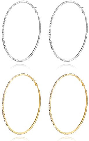 EVER FAITH 2 Paar 100mm große Creolen, funkelnde Strass, Creolen für Damen und Mädchen