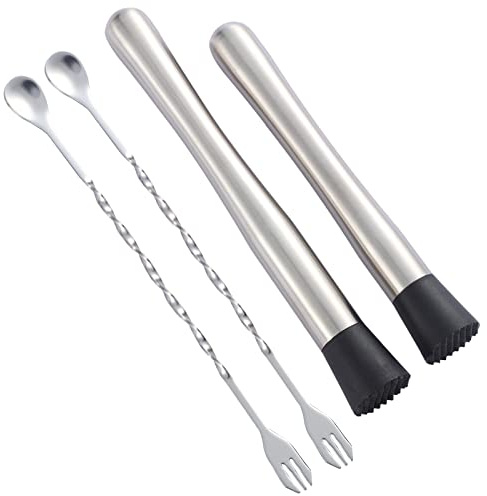 10 inch & 8 inch Stainless Steel Cocktail Muddler with 2 Mixing Spoon | Home Bar Tool Set, for Making & Creating Delicious Mojitos, & Other Fruit Based Drinks & Beverages in Various Containers