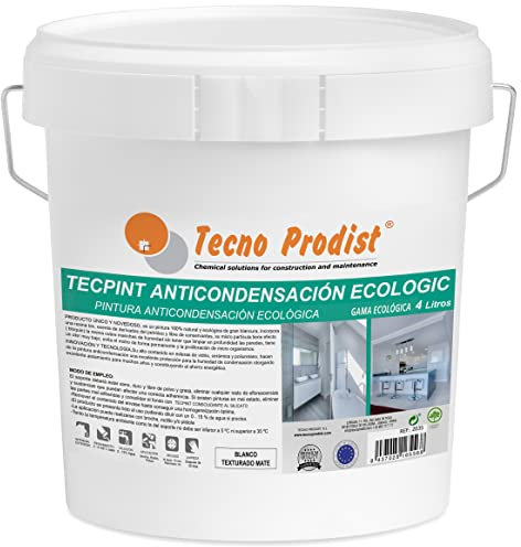 Tecno Prodist TECPINT ANTI-CONDENSATION ECOLOGIC de (4 Litres) Peinture écologique anti-condensation intérieur - extérieur à base d'eau,100% Naturel, Murs et Plafonds, Respirant - Sans Odeur (BLANC)