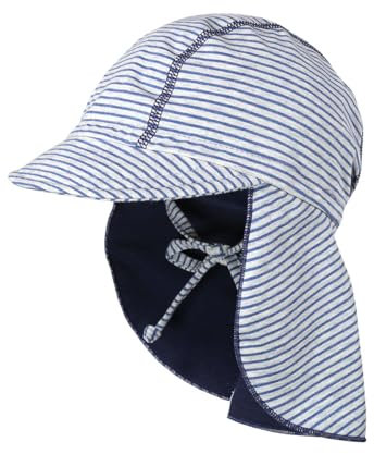 maximo GOTS Stripes Kindercap Baumwollcap Sonnencap Sommercap Kinder - Made in Germany mit Schirm, Hinten geschlossen Frühling-Sommer Sommer - 55 cm grau-blau