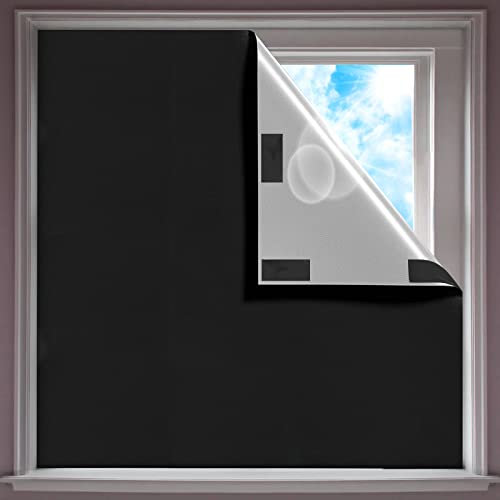 XtraCare Tragbares Fenster Verdunklungsrollo ohne Bohren, 300x145cm 100% Lichtundurchlässig Abdunkeln Verdunklungsstoff, Sonnenschutz Dachfenster Rollo Verdunkelung, Schwarz