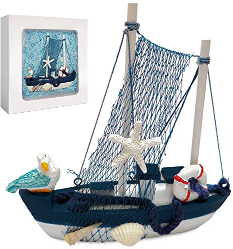 KARAFAKI® Boot Holz Deko - Maritime Tischdeko, Gartendeko & Geschenkidee - Holzschiff Segelboot für Frauen, Männer, Kinderzimmer & Badezimmer