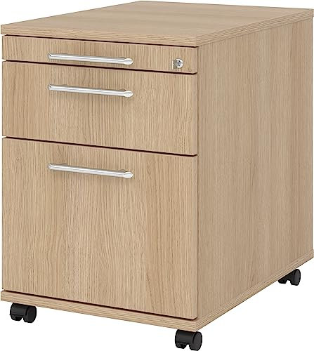 bümö Rollcontainer mit Hängeregistratur, Container abschließbar aus Holz in Eiche - Rollwagen für's Büro mit Hängeregister als Schreibtisch Unterschrank od. Bürocontainer m. Relinggriffe