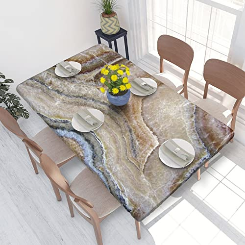 Rechteckige Tischdecke mit Elastischen Kanten, 122 x 76 cm für 1,2 m Esstisch-Schutz, Onyx-Stein in Hellblau, Bedruckt, Knitterfreie Tischdekoration