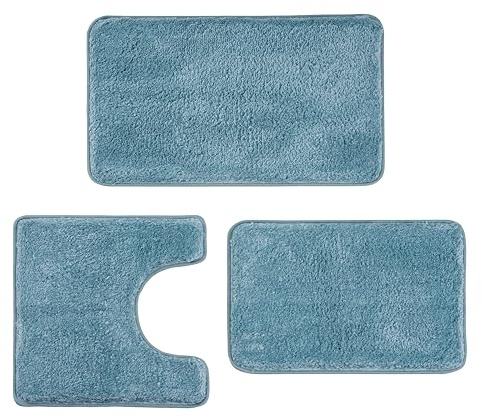 3 Pieces Luxury Bathroom Rug Set with U-Shaped Toilet Rug, Non-Slip Rubber Bottom, Thick Microfiber Fluffy Plush, Water absorption, Quick Dry, Ultra Soft, Bath Mats for Bathroom, Tub(Lake Blue)