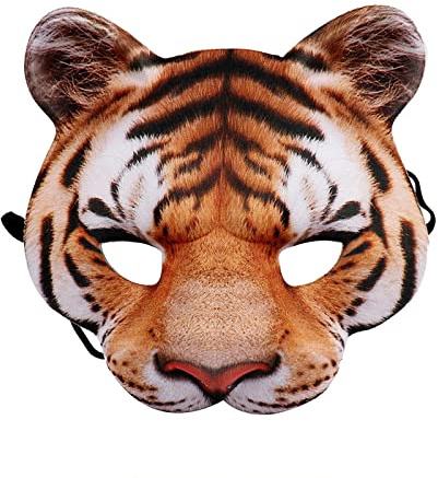 JIAHG Halloween Tiger Halbmaske Rollenspiel Maskerade Party Realistische Maske Halloween Tier Maske Cosplay Kostüm Requisite für Geburtstagsfeiern, Kostümpartys