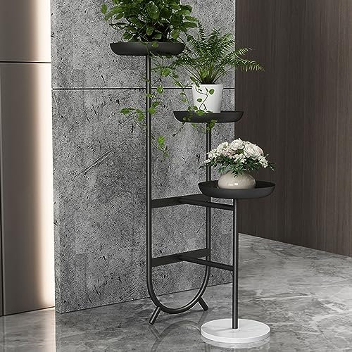 GUODDM Pflanzenständer - Blumenständer Outdoor, Metall-Pflanzenständer, Dreischichtiger Boden-Blumentopf-Aufbewahrungsständer, Gebrauchter, Heim-Eisen-Floristenregal-Topfständer (Color : Black)