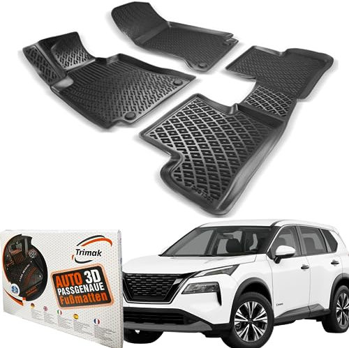 Trimak Passgenau 3D Fussmatten Auto Kompatibel mit Nissan X-Trail e-Power 2022-2023 Auto Zubehör 1. und 2. Reihe Gummimatten Autos TPE Allwetter Geruchlos rutschfest Vorne & Hinten Schwarz