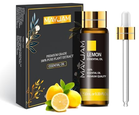 MAYJAM Aceite Esencial de Limón 10ml, Aceite de Limón para Difusor, Humidificador, Bricolaje, Hogar, Armarios