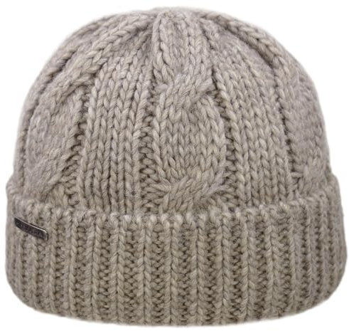 Melegari Strickmütze mit Umschlag | Wolle und Alpaka | Zopfmuster | Damen/Herren | Gorizia, Dunkelbeige, 54-61