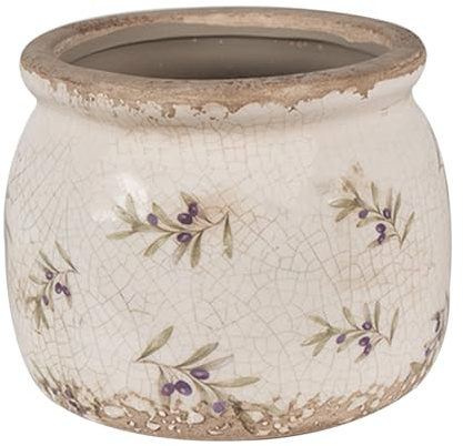 Clayre & Eef Blumentopf Ø 16x13 cm Beige Blau Keramik Oliven Innenblumentopf