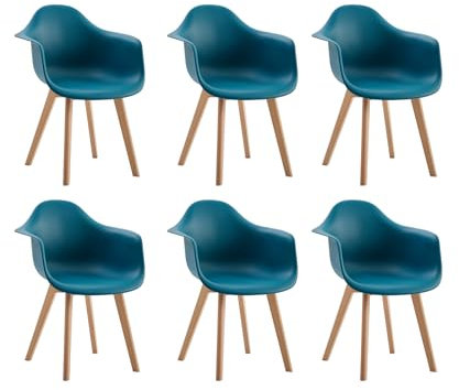 GrandCA HOME 6er-Set Esszimmerstühle, nordische Küchenstühle mit Beinen aus Buchenholz, Moderne Sessel für Wohnzimmer, Büro, Schlafzimmer, Esszimmer,Tintengrün