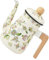 HOLIDYOYO Bouilloire À Thé En Émail Pichet 1 2L Cafetière Émaillée Manche En Bois Bouilloire À Eau Chaude De Ferme Théière En Émail Théière À Lait Vintage Camping En Plein Air Chaud